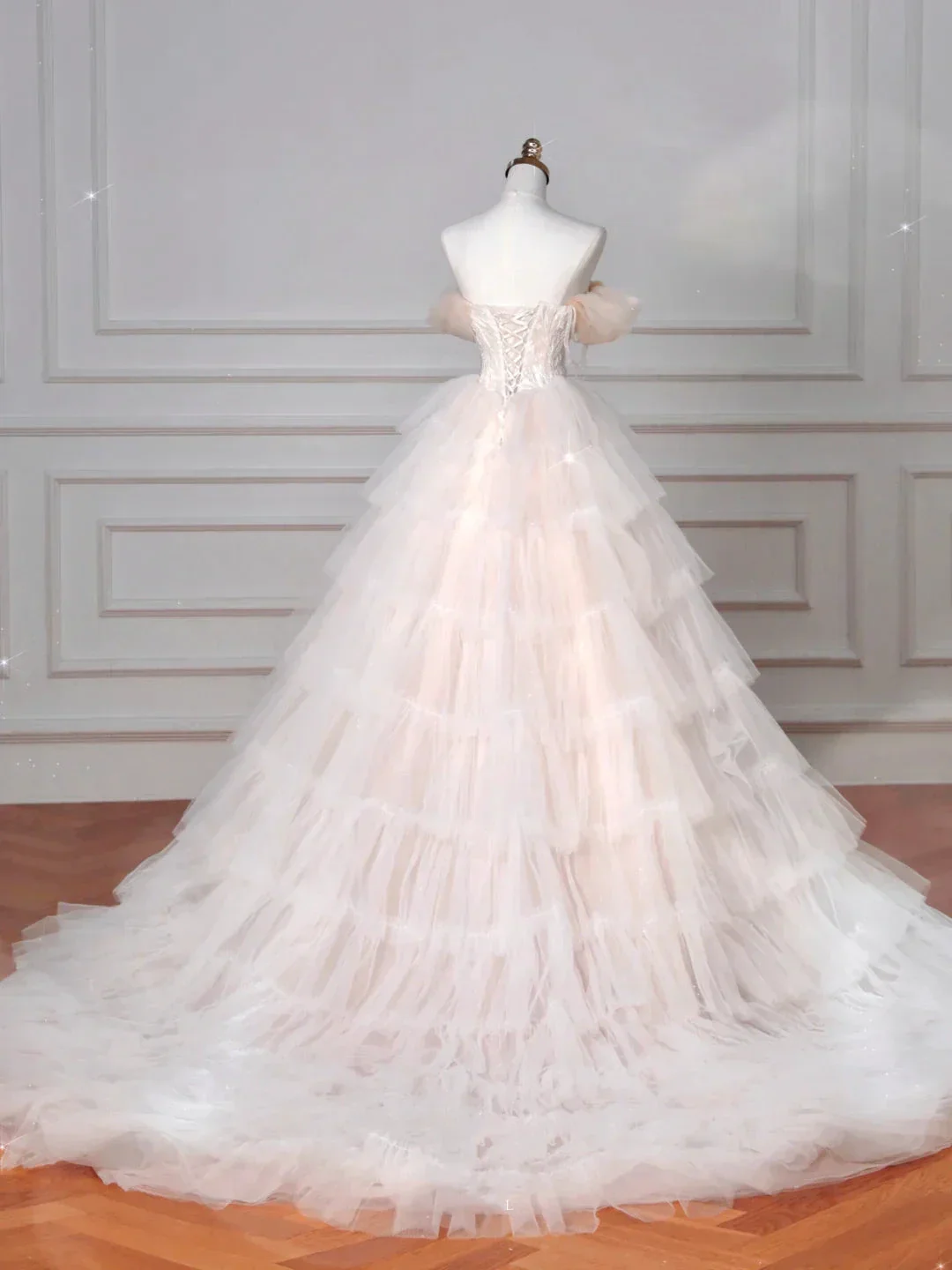 Classy Light Pink Tulle ALine Wedding Dress,Formal Prom Evening Dress Y8623 - Image 5