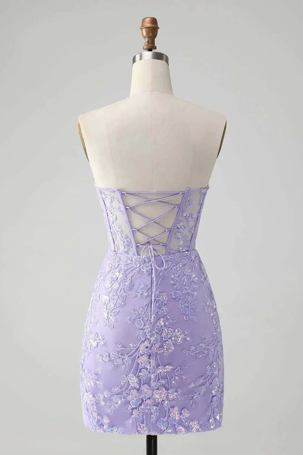Classy Lilac Bodycon Sweetheart Corset Short Homecoming Dress with Sequins - Image 2