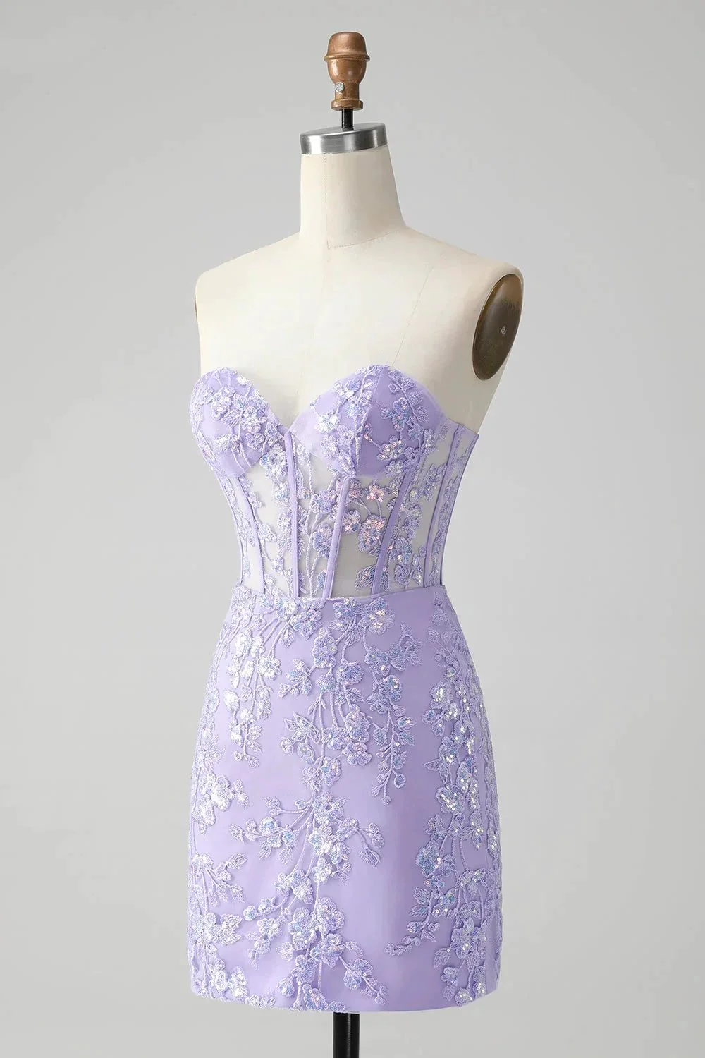 Classy Lilac Bodycon Sweetheart Corset Short Homecoming Dress with Sequins - Image 3