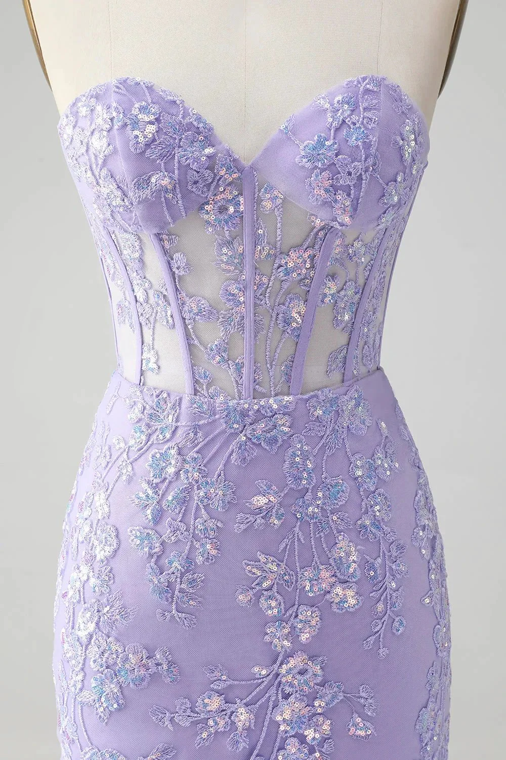 Classy Lilac Bodycon Sweetheart Corset Short Homecoming Dress with Sequins - Image 4