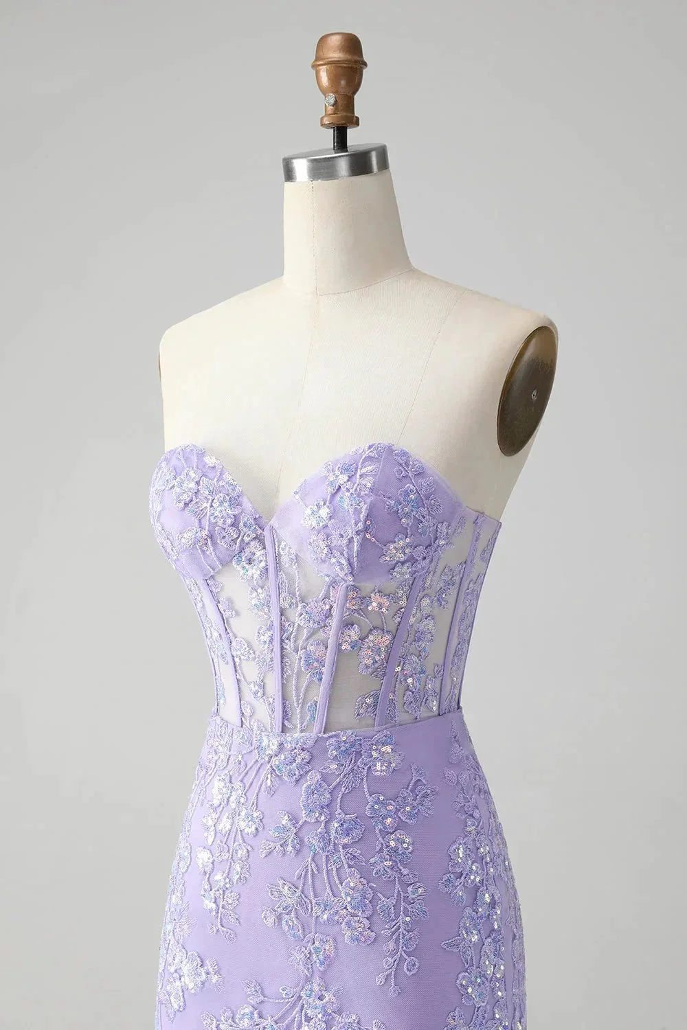Classy Lilac Bodycon Sweetheart Corset Short Homecoming Dress with Sequins - Image 6