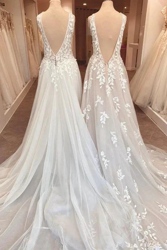 Classy Long A-Line Sweetheart Appliques Lace Open Back Wedding Dress - Image 2