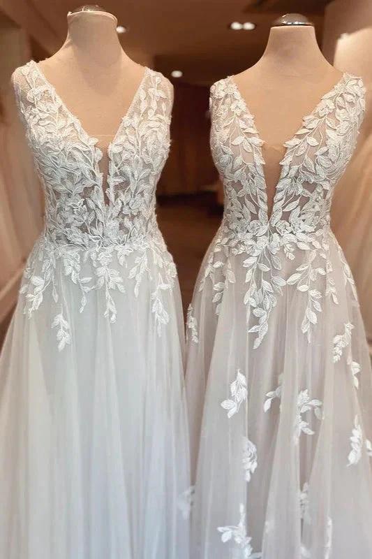 Classy Long A-Line Sweetheart Appliques Lace Open Back Wedding Dress - Image 3