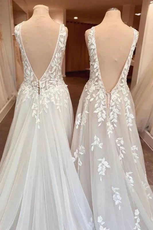 Classy Long A-Line Sweetheart Appliques Lace Open Back Wedding Dress - Image 4
