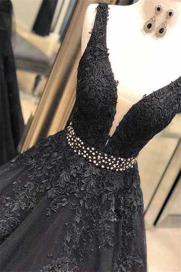 Classy Long A-Line Wide Straps Open Back Black Prom Dress - Image 2