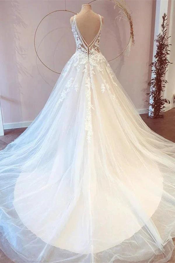 Classy Long Princess Sweetheart Tulle Appliques Lace Wedding Dresses - Image 2