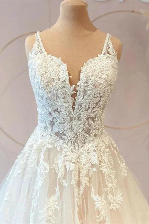 Classy Long Princess Sweetheart Tulle Appliques Lace Wedding Dresses - Image 3