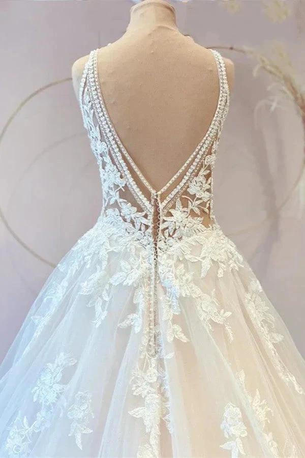 Classy Long Princess Sweetheart Tulle Appliques Lace Wedding Dresses - Image 4