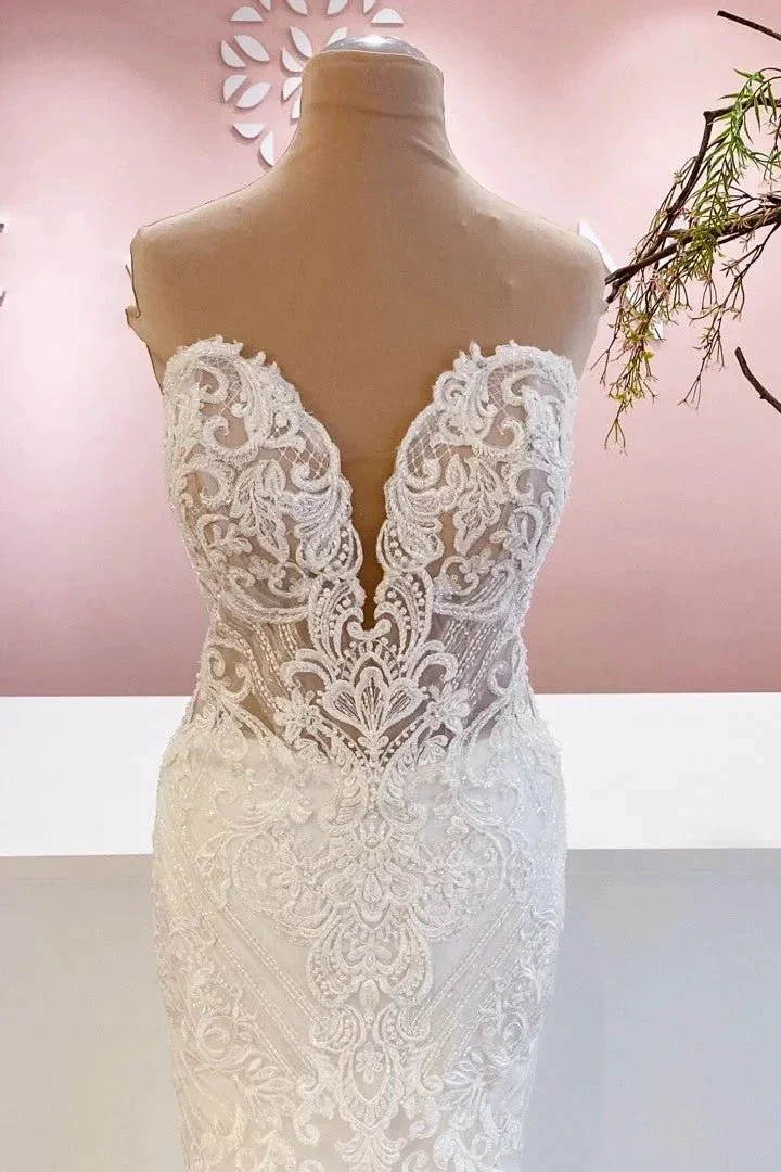 Classy Long Sweetheart Backless Mermaid Wedding Dress With Appliques Lace - Image 2