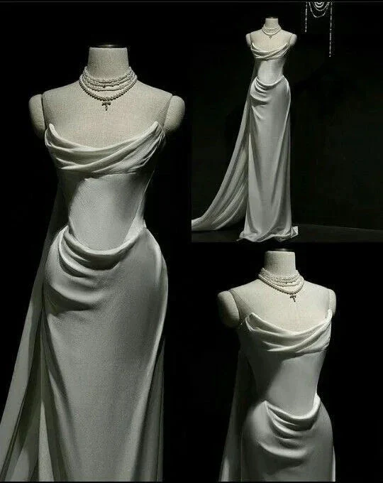 Classy Mermaid Strapless White Satin Wedding Dress Prom Dress Y7833 - Image 3