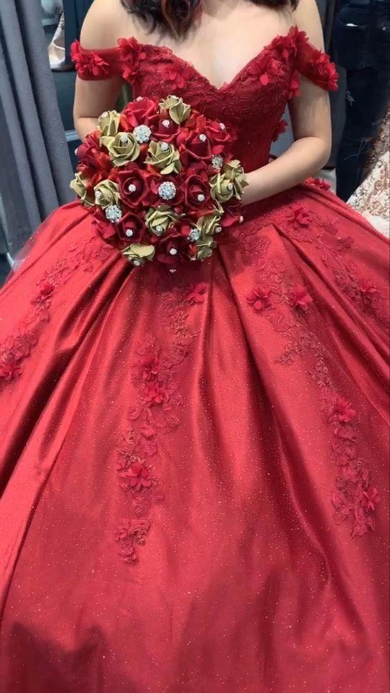 Classy Off The Shoulder Ball Gown With Flowers ,Sweet 16 Dress Y1223 - Image 2