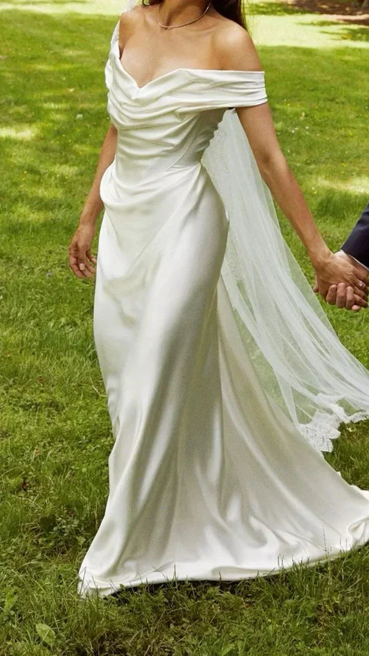 Classy Off The Shoulder Mermaid White Bridal Gown Wedding Dress,Formal Prom Evening Dress Y8012 - Image 2