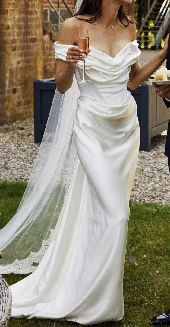 Classy Off The Shoulder Mermaid White Bridal Gown Wedding Dress,Formal Prom Evening Dress Y8012 - Image 3