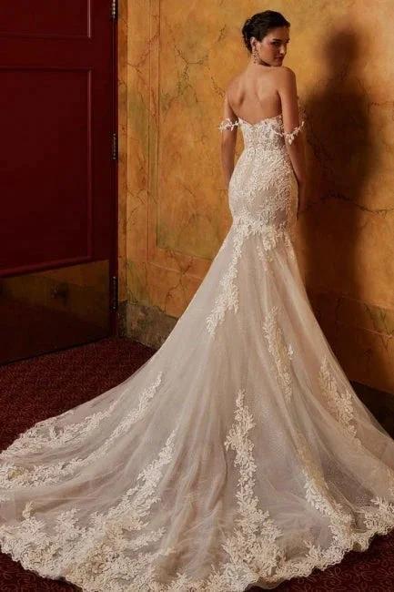 Classy Off-the-shoulder Sleeveless Mermaid Lace Wedding Dresses with Applique - Image 2