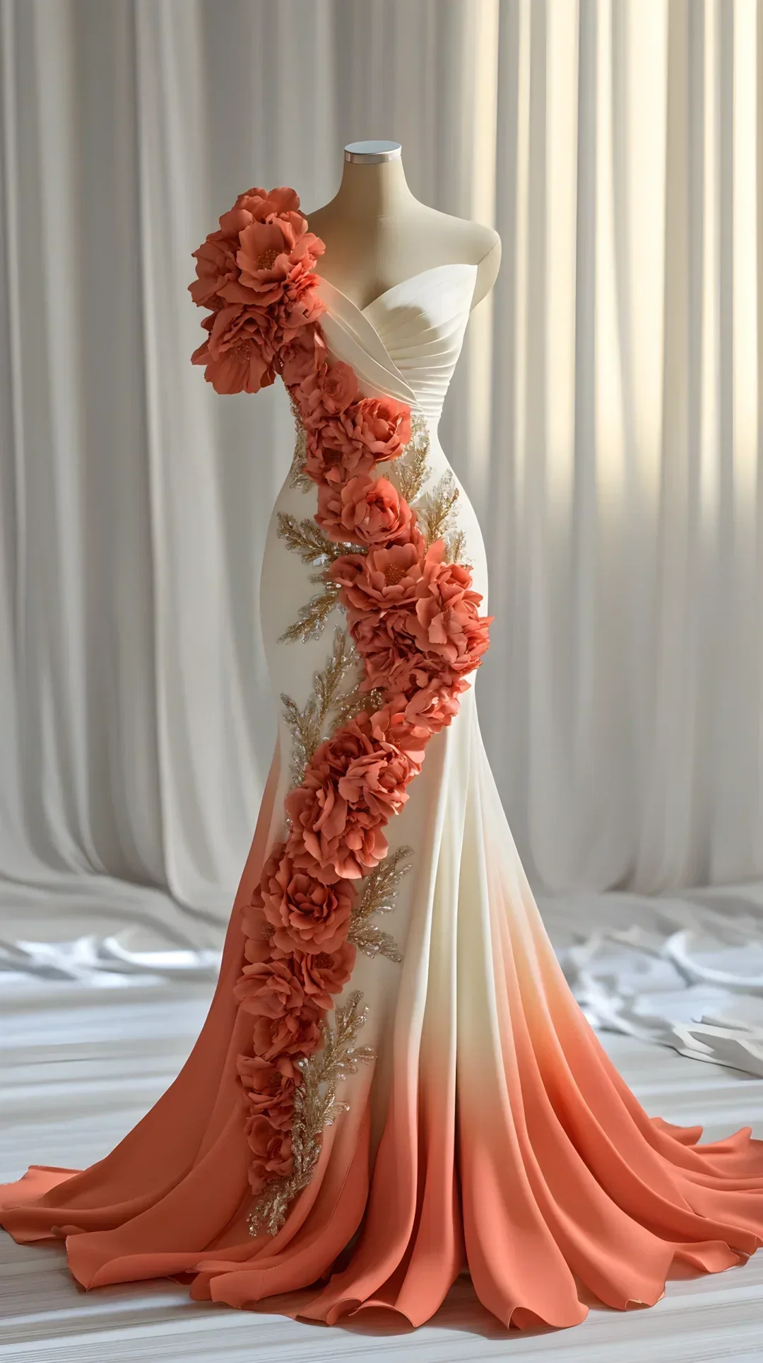 Classy Peony Flower Appliques Chiffon Prom Dress Long Mermaid Evening Dress Y8566 - Image 2