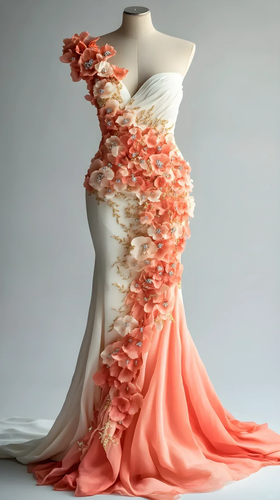 Classy Peony Flower Appliques Chiffon Prom Dress Long Mermaid Evening Dress Y8566 - Image 3