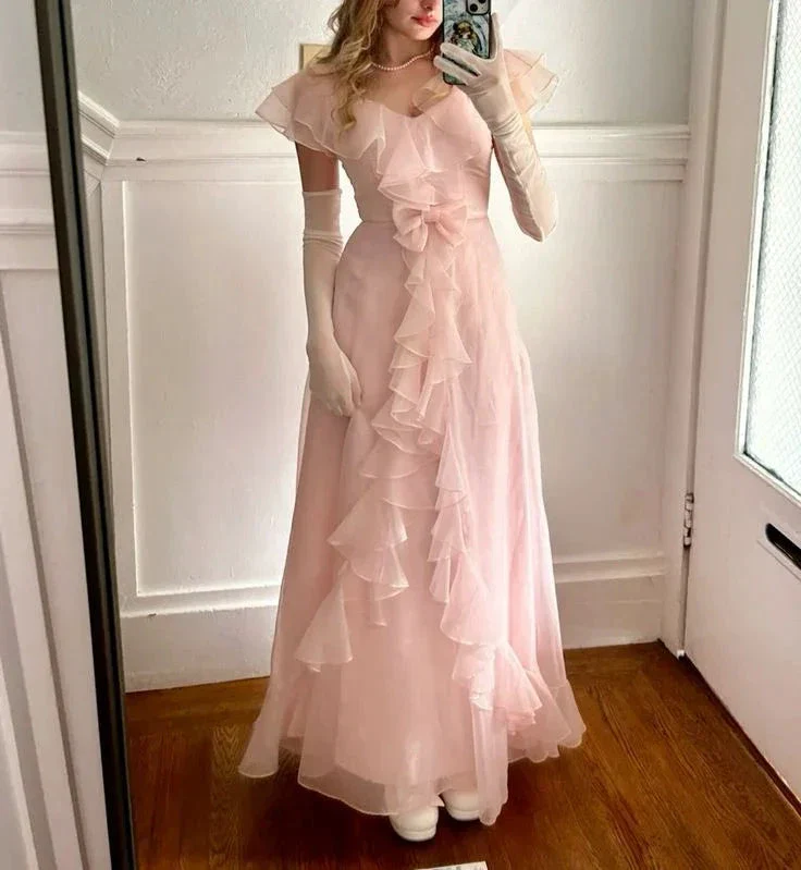 Classy Pink Chiffon Ruffle Evening Dress Formal A Line Prom Dress Y8435 - Image 2
