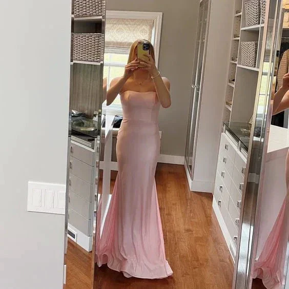 Classy Pink Mermaid Prom Dress Pink Evening Dress Y5719 - Image 2