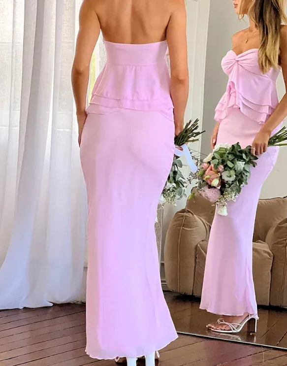 Classy Pink Sweetheart Neck Chiffon Ruffle Evening Dress Cute Prom Dress Y8323 - Image 5