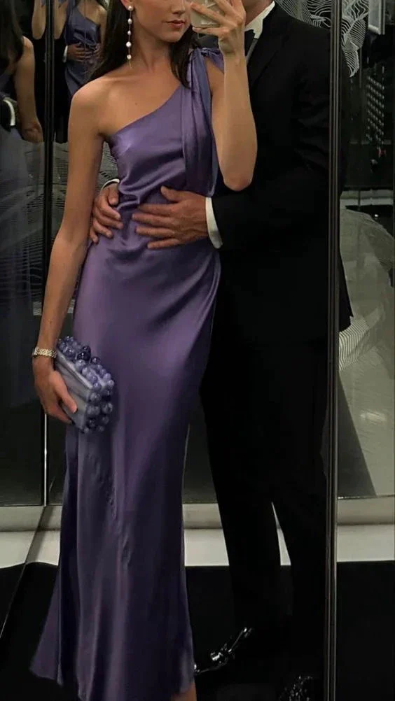Classy Purple One Shoulder Long Evening Dress Purple Reception Dress Y7273 - Image 2