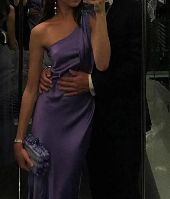 Classy Purple One Shoulder Long Evening Dress Purple Reception Dress Y7273 - Image 4