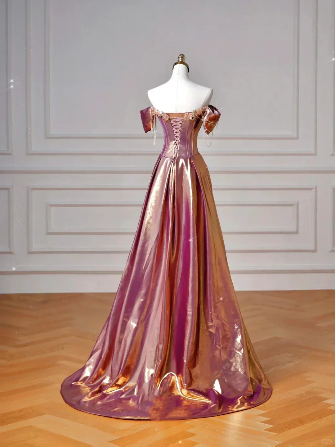Classy Purple Satin Beaded Mermaid Prom Dress Off The Shoulder Long Evening Dress Y8605 - Image 4