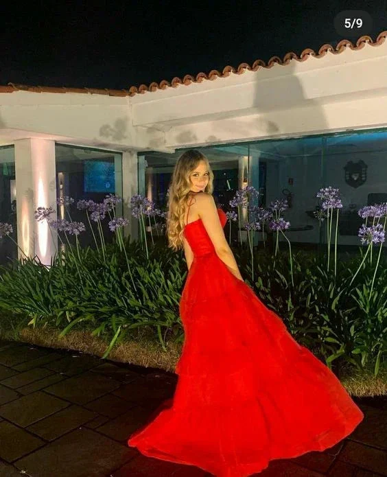 Classy Red A-line Spaghetti Straps Evening Dress For Women Y7165 - Image 2