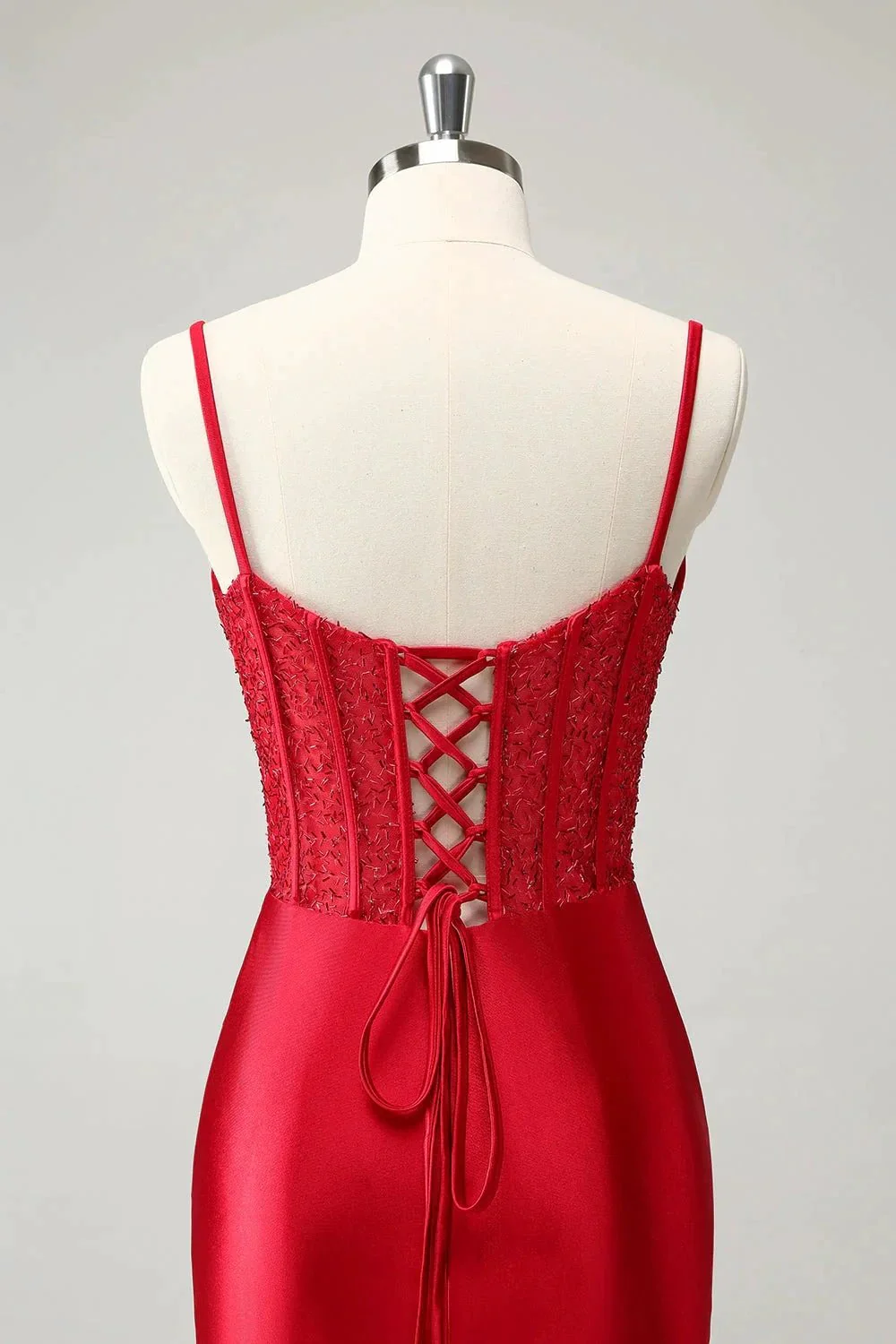 Red Corset Short Homecoming Dress with Lace Up Back - Image 4