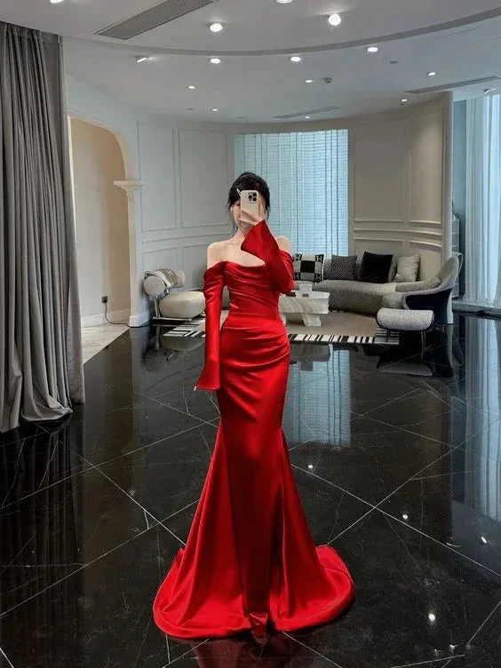 Classy Red Mermaid Long Sleeves Evening Dress Y6704 - Image 2