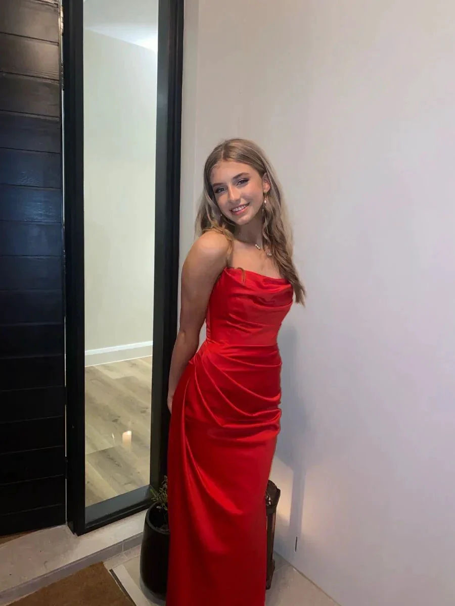 Classy Red Satin Long Evening Dress Red Party Gown Y4929 - Image 3