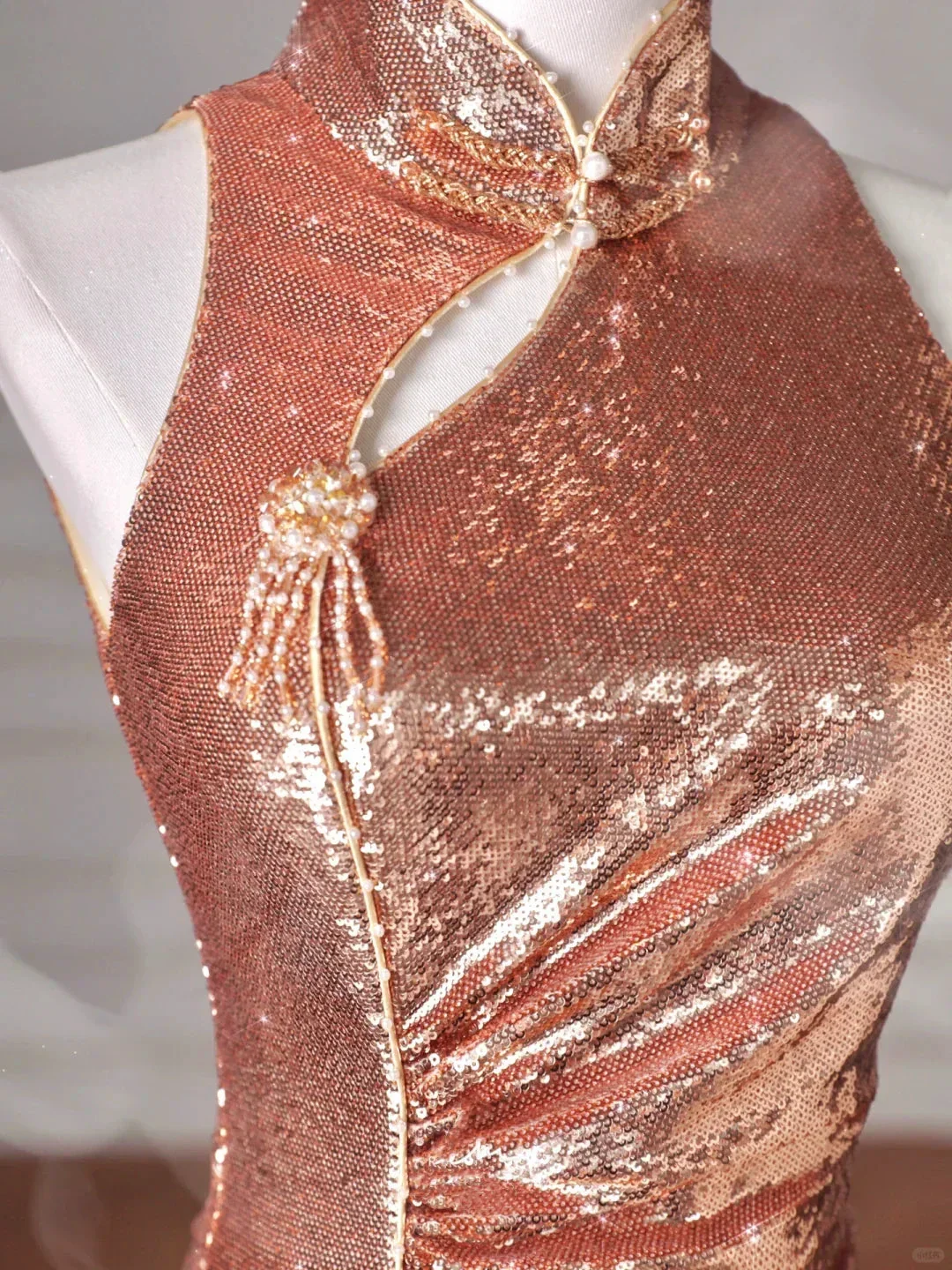 Classy Rose Gold Sequin Mermaid Long Prom Dress Backless Evening Dress Y8635 - Image 2