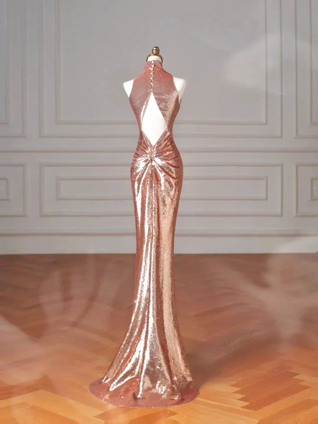 Classy Rose Gold Sequin Mermaid Long Prom Dress Backless Evening Dress Y8635 - Image 3