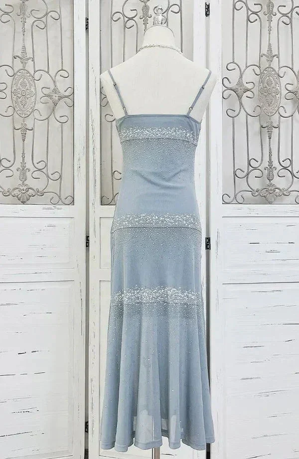 Classy Spaghetti Straps Blue Chiffon Beaded Prom Dress Evening Dress Y8248 - Image 5