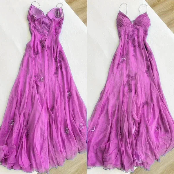 Classy Spaghetti Straps Blue Chiffon Long Prom Dress Party Evening Dress Y7457 - Image 8
