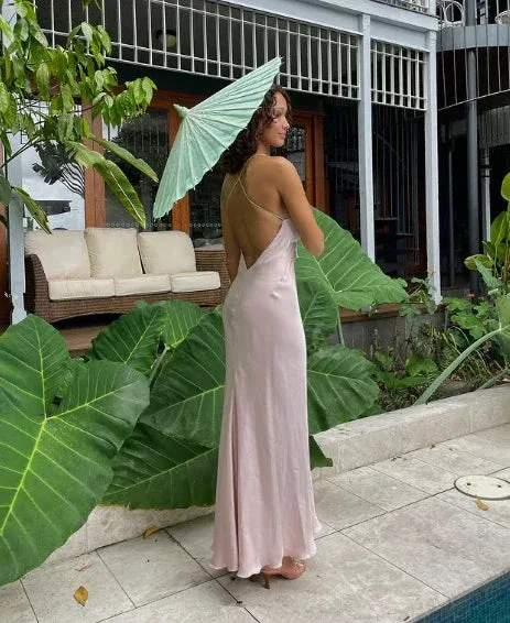Classy Spaghetti Straps Pink Backless Evening Dress Long Prom Dress Y8293 - Image 3