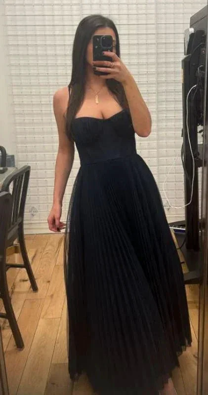 Classy Spaghetti Straps Pleated Tulle Green Midi Prom Dress A Line  Evening Dress Y8452 - Image 7