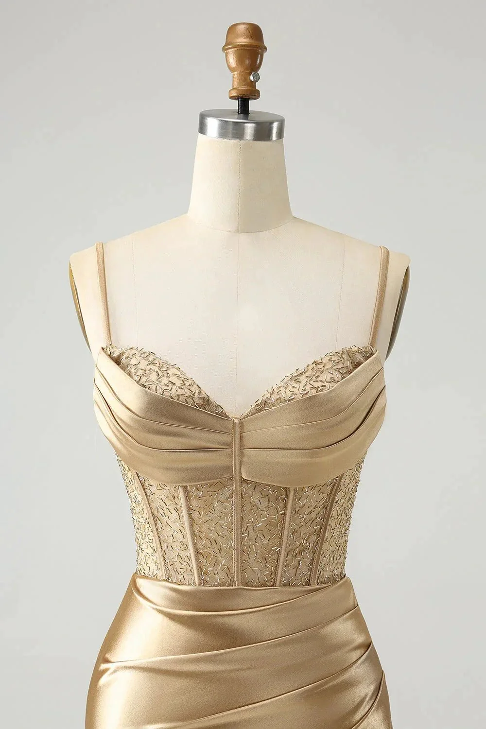 Gold Corset Short Homecoming Dress with Lace Up Back - Image 3