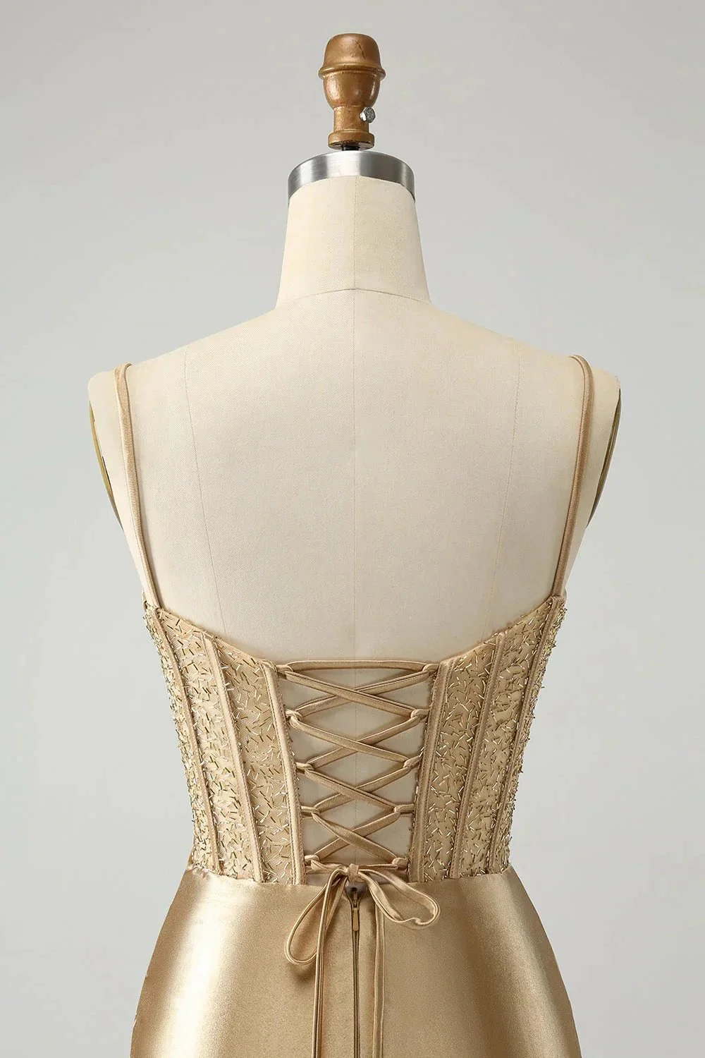 Gold Corset Short Homecoming Dress with Lace Up Back - Image 4