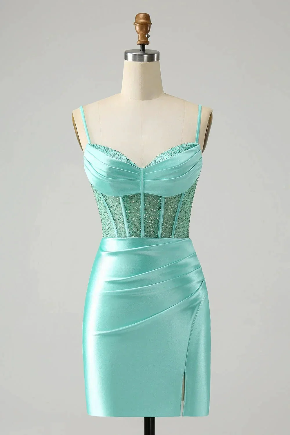 Gold Corset Short Homecoming Dress with Lace Up Back - Image 6