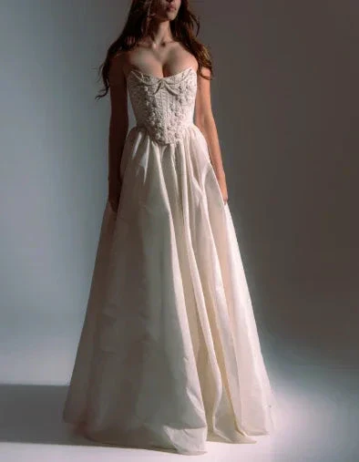Classy Strapless Satin Beaded Evening Dress A Line Slit Prom Dress Y8314 - Image 4