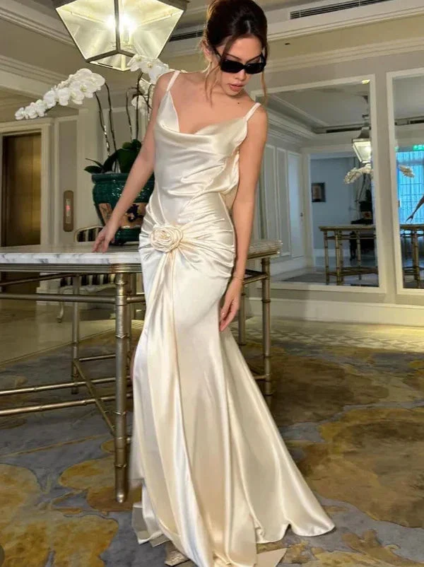 Classy White Mermaid Prom Evening Dress With Flowers,Formal Wedding Dress Y8227 - Image 5