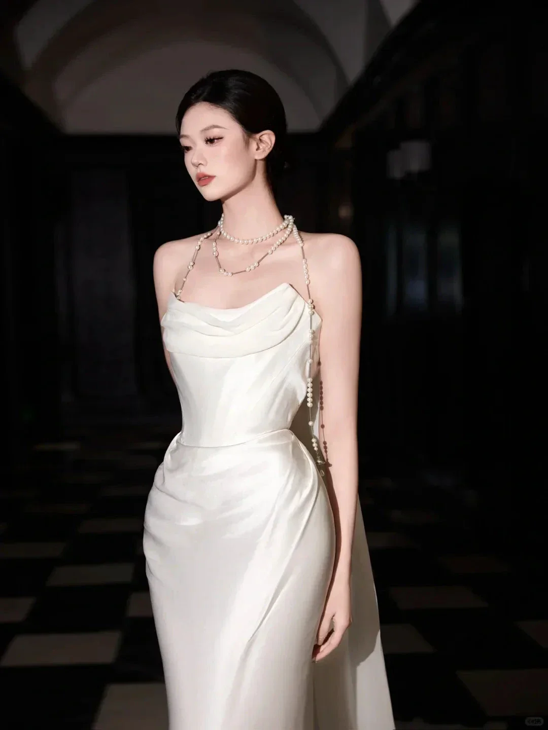 Classy White Satin Chiffon Mermaid Prom Dress,Strapless Long Wedding Dress Y8591 - Image 3