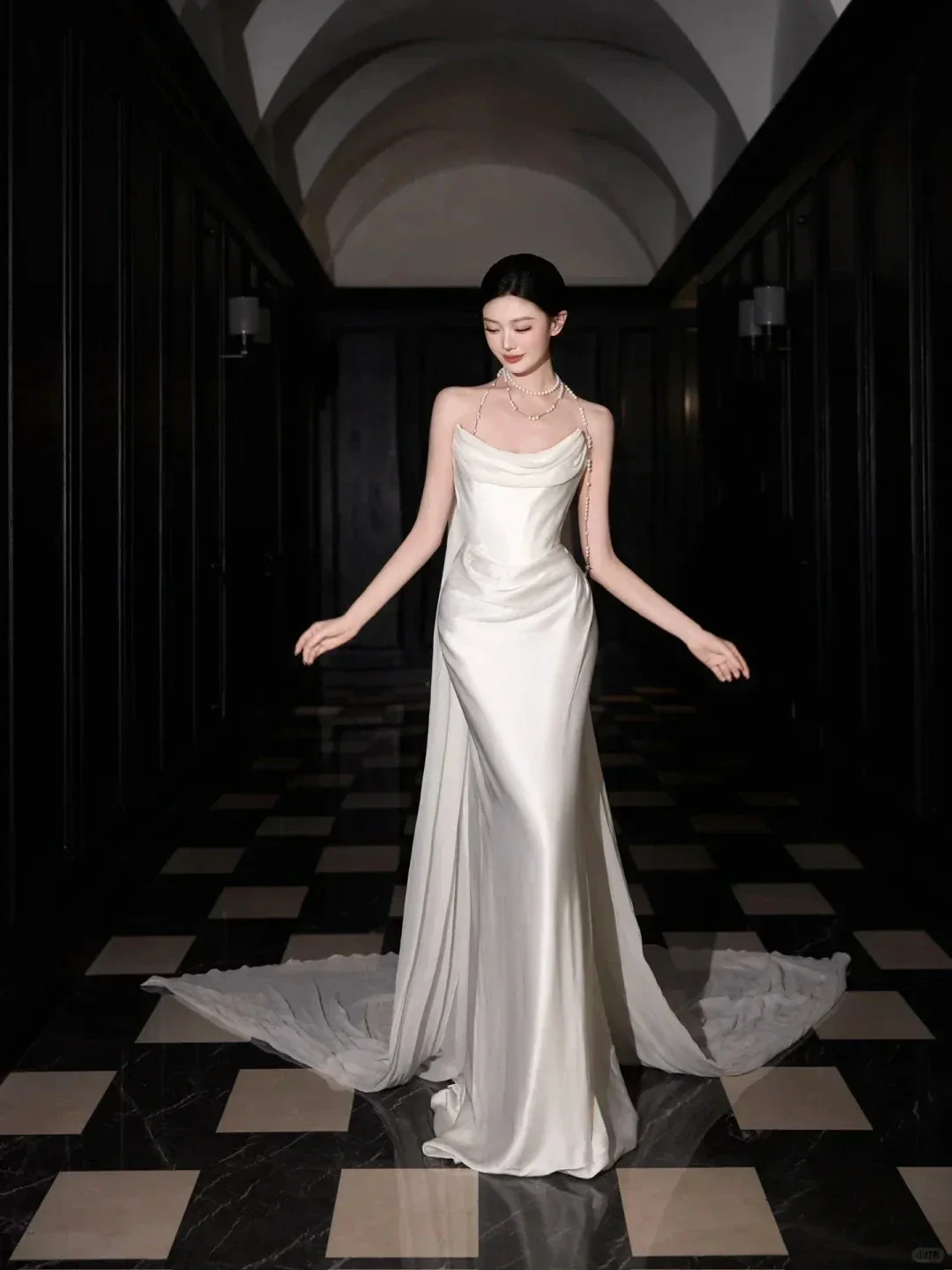 Classy White Satin Chiffon Mermaid Prom Dress,Strapless Long Wedding Dress Y8591 - Image 4