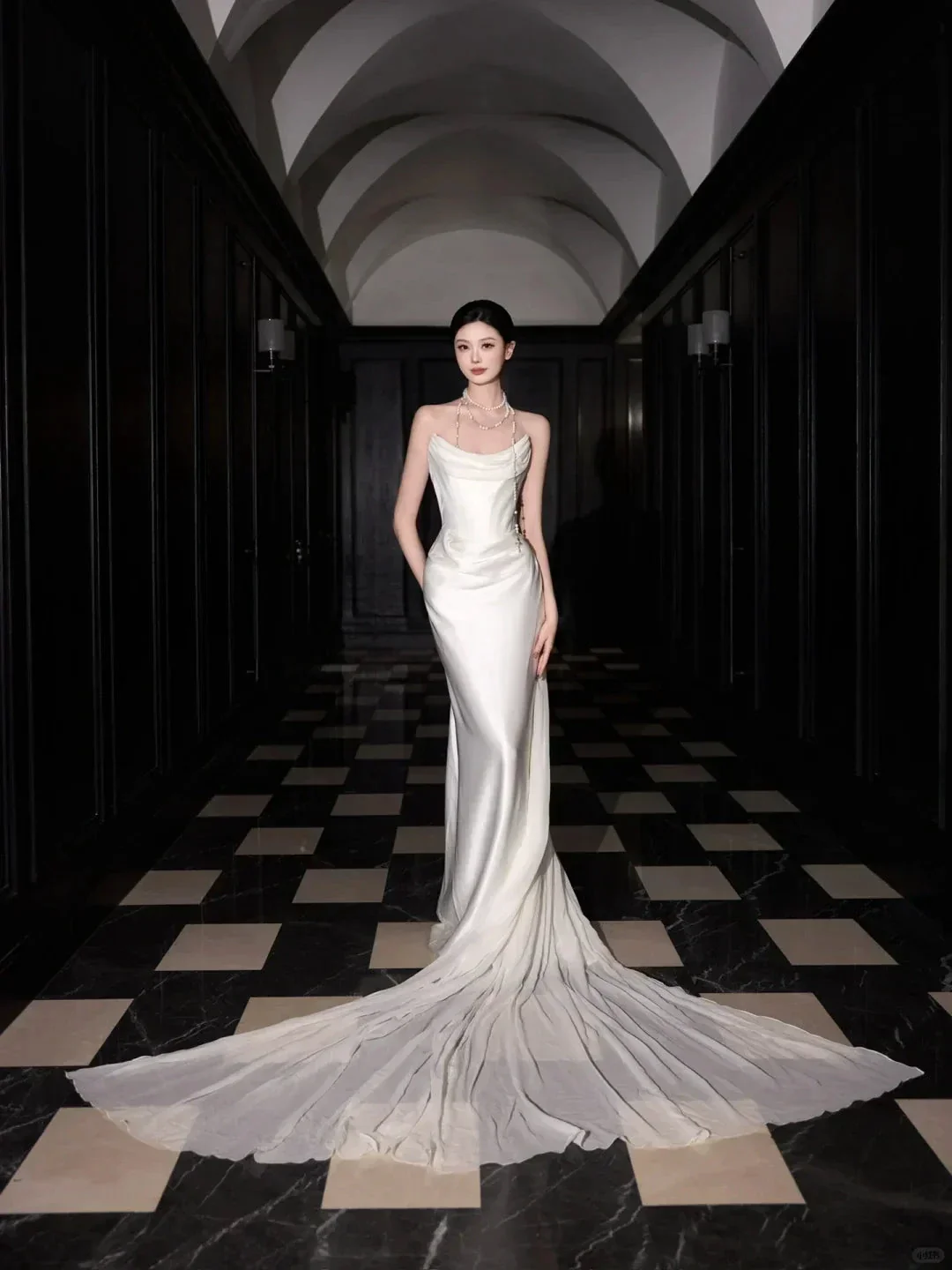 Classy White Satin Chiffon Mermaid Prom Dress,Strapless Long Wedding Dress Y8591 - Image 5