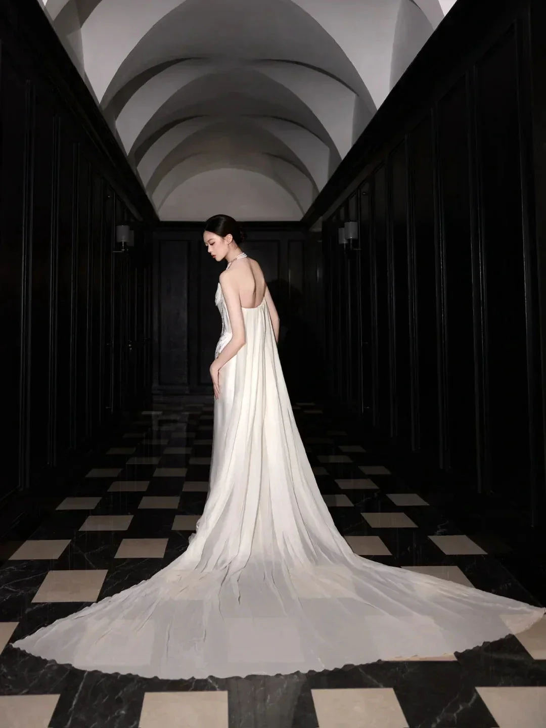 Classy White Satin Chiffon Mermaid Prom Dress,Strapless Long Wedding Dress Y8591 - Image 6