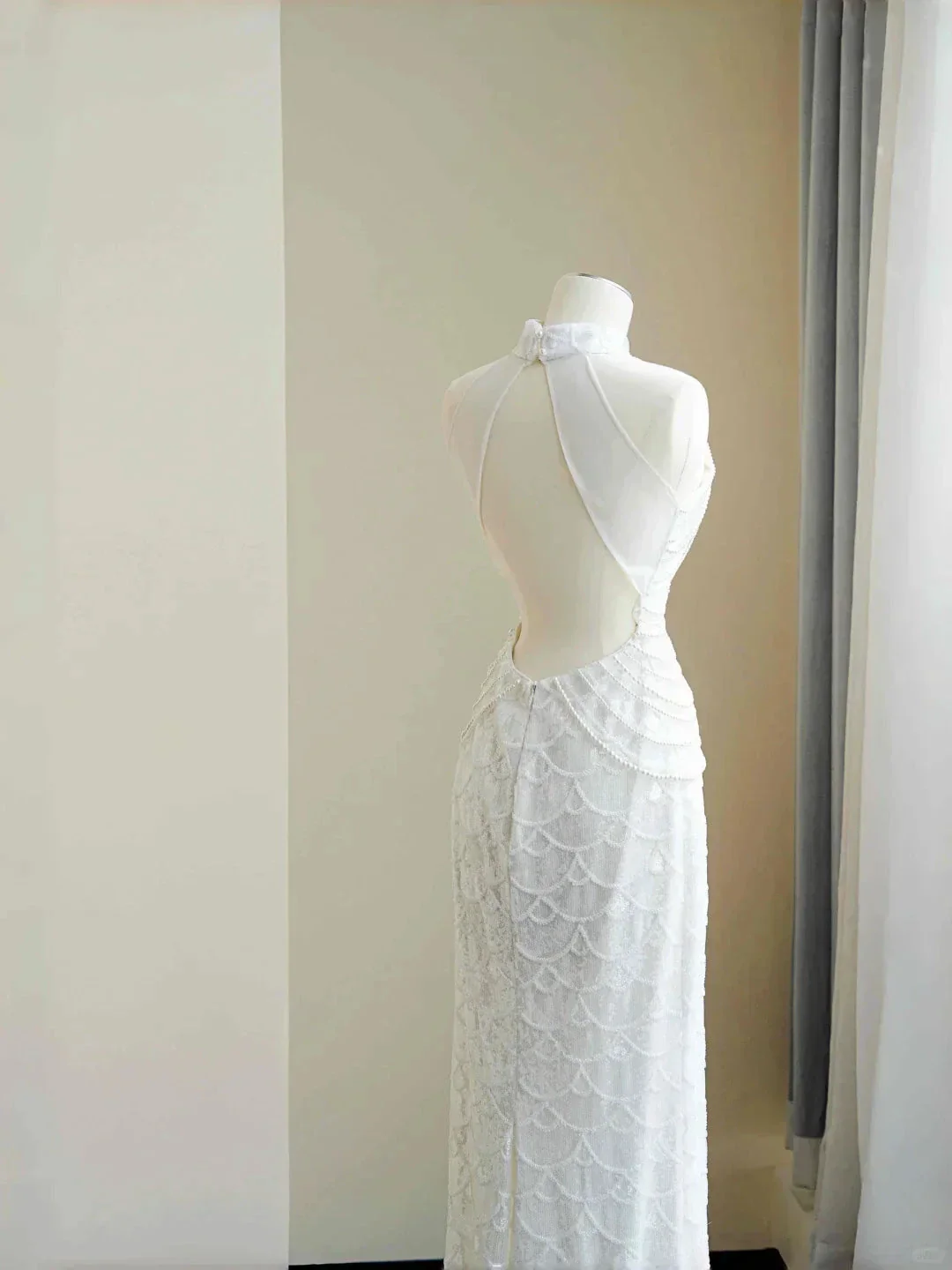 Classy White  Sequins Pearls Chain Sheath Long Prom Dress Evening Dress Y8670 - Image 3