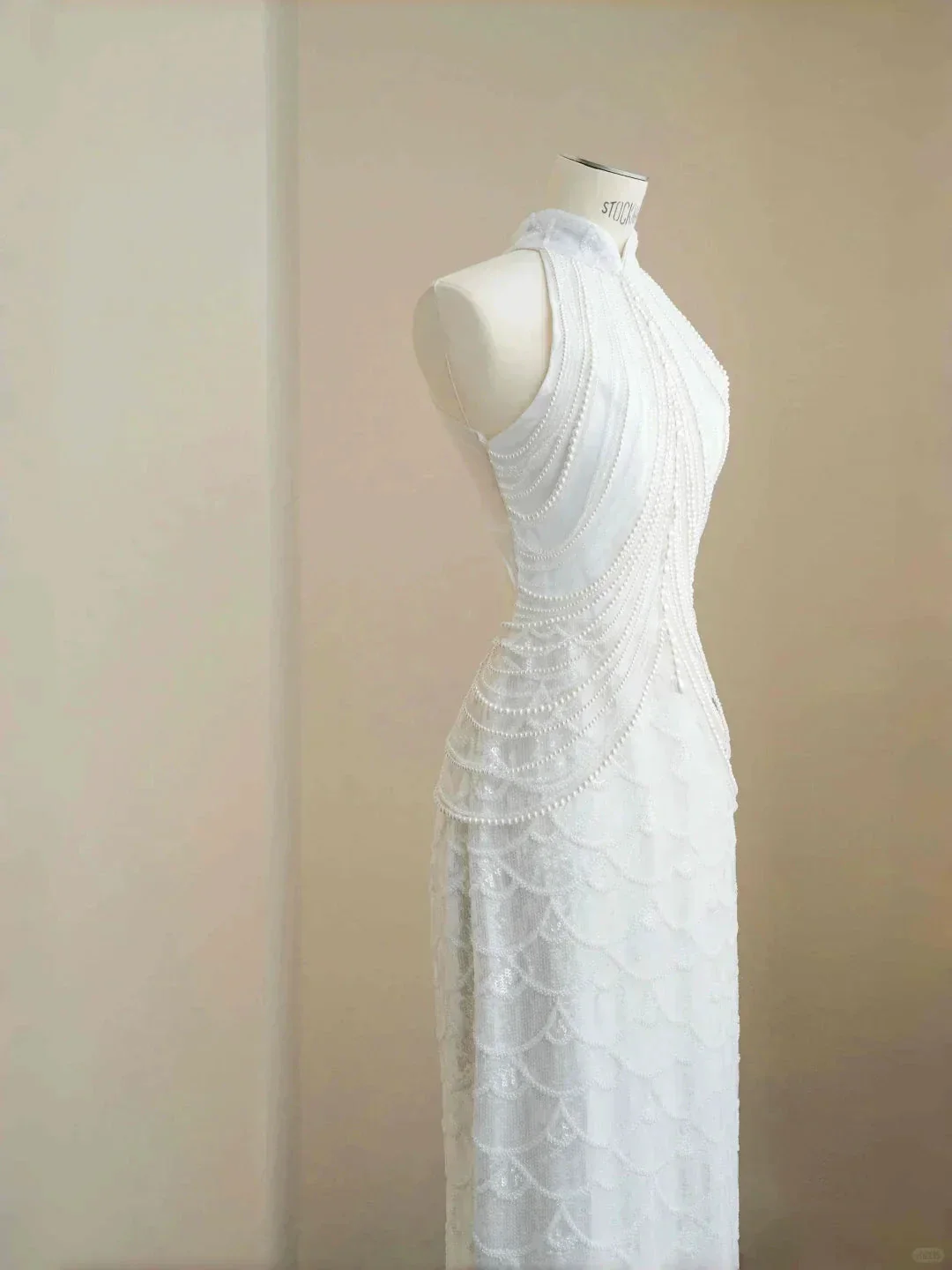 Classy White  Sequins Pearls Chain Sheath Long Prom Dress Evening Dress Y8670 - Image 4