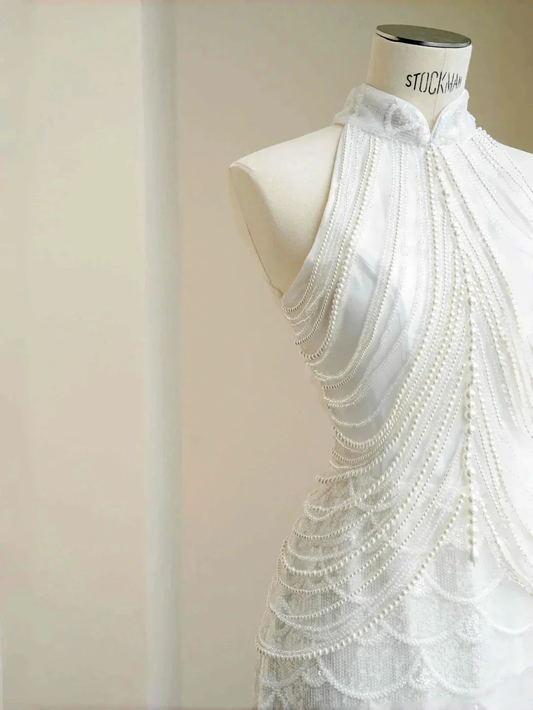 Classy White  Sequins Pearls Chain Sheath Long Prom Dress Evening Dress Y8670 - Image 5