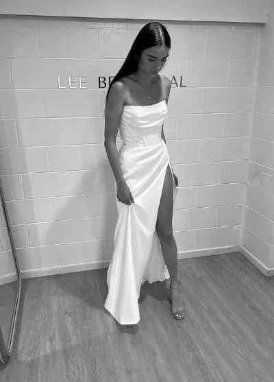 Classy White Strapless Slit Mermaid Evening Dress Long Prom Dress Y8417 - Image 2