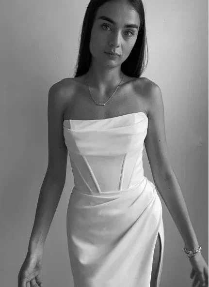 Classy White Strapless Slit Mermaid Evening Dress Long Prom Dress Y8417 - Image 3